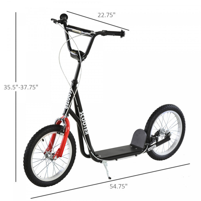 Aosom Youth Scooter Street Kick Scooter For Teens Kids Ride On Toy W/ 16'' Inflatable Wheel Dual Brakes For 5+ Year Old Black