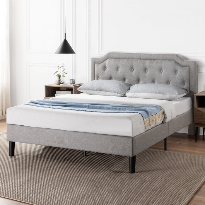 Kellen Upholstered Platform Bed with Headboard in Light Grey - Queen Size