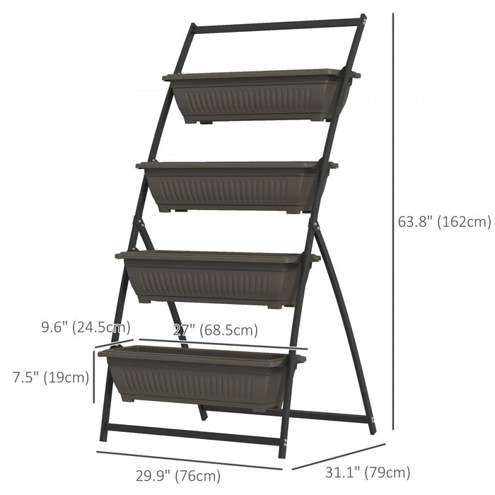Outsunny 4-tier Vertical Raised Garden Bed With 4 Planter Boxes, Outdoor Plant Stand Grow Container With Leaking Holes For Balcony Patio Outdoor, Brown
