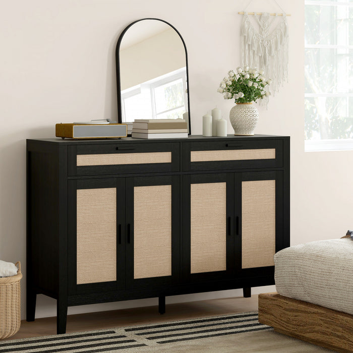 HOMCOM 53\" Sideboard Buffet Cabinet with Storage Drawers and Doors, Black