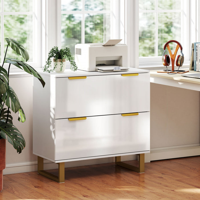 HOMCOM 2 Drawer File Cabinet Lateral Filing Cabinet High Gloss White
