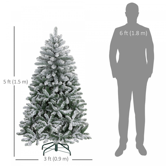 Homcom 5ft Flocked Artificial Christmas Tree With Metal Stand, Hinged Tips