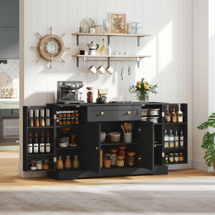 HOMCOM 54\" Sideboard Buffet Cabinet, Farmhouse Kitchen Cabinet, Black