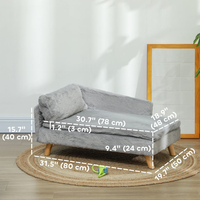 Pawhut Dog Sofa, Dog Couch With Pillow, Pet Beds For Medium Dogs With Removable And Washable Cover, Non-slip Foot Pads, Elevated Pet Cat Sofa, 110 Lbs Loading, Light Grey