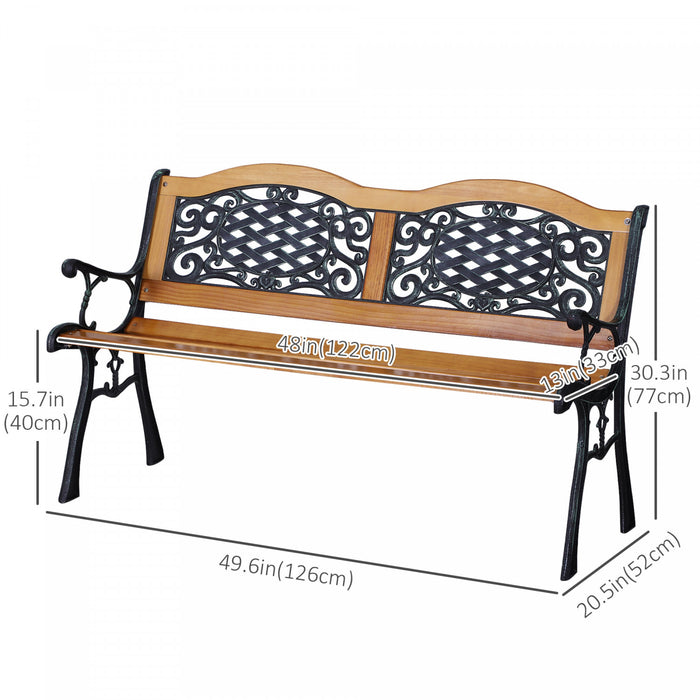 Outsunny 50\" Garden Bench Porch Park Chair Cast Iron Hardwood