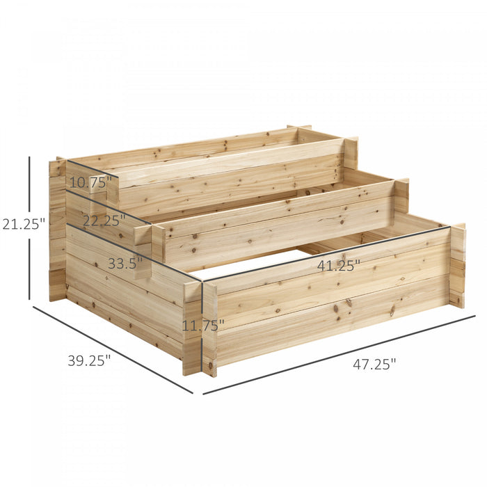 Outsunny 3-tier Wood Raised Garden Bed, Elevated Planting Box, Outdoor Vegetable Flower Container, Herb Garden Indoor Kit, Natural