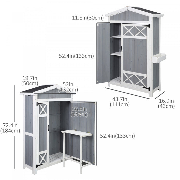 Outsunny 52'' X 20'' Wooden Garden Shed With Foldable Workstation And Flower Stand, Outdoor Tool Storage Organizer With Asphalt Roof, Multifunctional Sheds - Grey