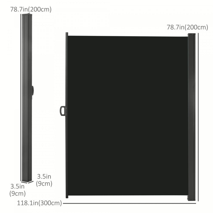 Outsunny 118\" X 79\" Retractable Side Awning Patio Outdoor Folding Privacy Screen With Resistance To Uv Rays & Wind, Black