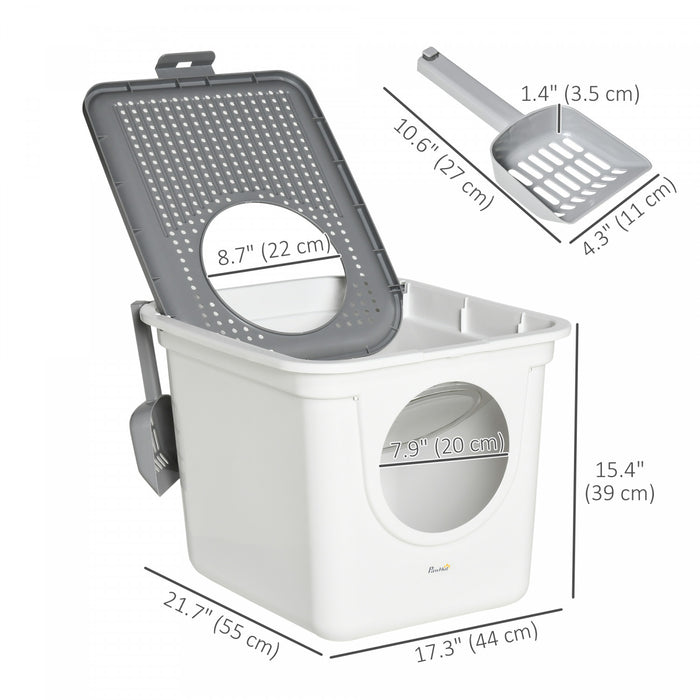 Pawhut Cat Litter Box, Enclosed Kitty Litter Box With Front Entrance, Top Exit, Scoop, Easy Cleaning Pet Toilet For Cats, White