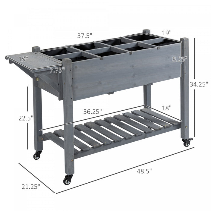 Outsunny Raised Garden Bed With 8 Grids And Storage Shelf, Elevated Planter Box With Legs, For Vegetables Flowers Herbs, Grey