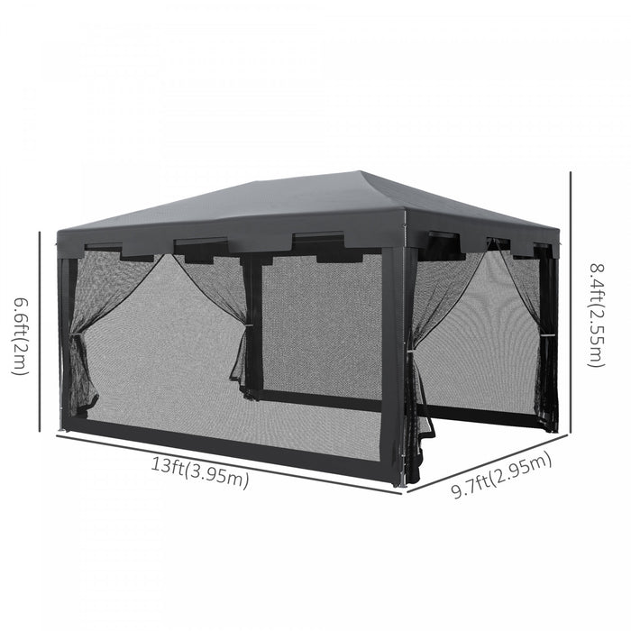 Outsunny 10x13ft Outdoor Gazebo Canopy, Garden Party Tent Patio Sun Shade Shelter Wedding Tent With Mesh Sidewalls And 2 Doors, Dark Grey