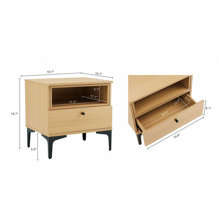 Amara Modern 20\" Nightstand in Light Oak (1-Drawer) - Set of 2