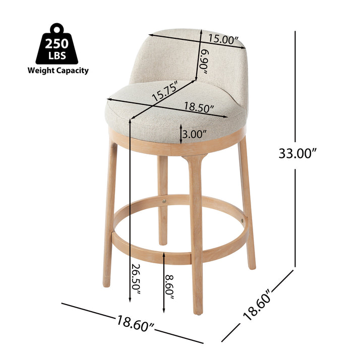 Amelia Ergonomic Rubberwood Counter Height Bar Stool Set of 2 with Upholstered Fabric,Natural
