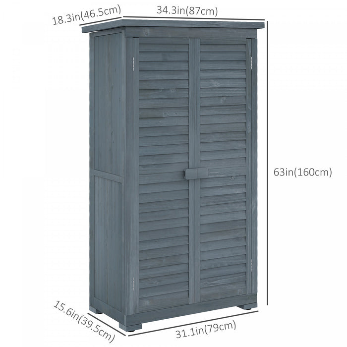 Outsunny Wooden Garden Shed, Compact Outdoor Storage Shed, 3-tier Shelves Tool Organizer With Asphalt Roof And Shutter Doors, 34.3\" X 18.3\" X 63\", Grey