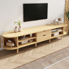 Ethan Oval TV Stand Media Console with Sliding Doors and Drawers,Natural | Ethan meuble TV ovale – meuble multimedia avec portes coulissantes et tiroirs, finition naturelle