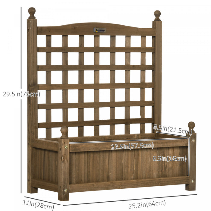 Outsunny Raised Garden Bed With Trellis For Climbing Vines, Wood Planter Box For Garden, Free Standing Flower Bed, Indoor Outdoor Display Rack, 25.2\" X 11\" X 29.5\", Coffee
