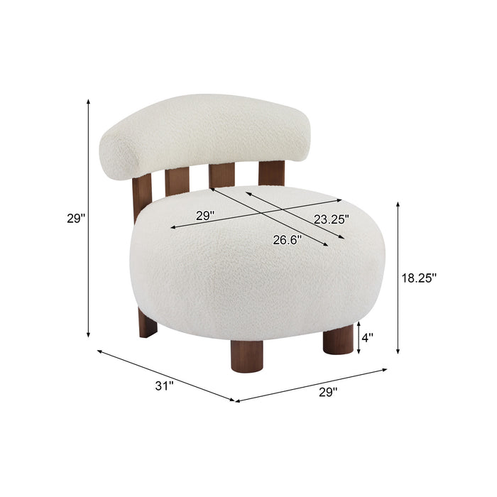 Nube Modern Boucle Accent Chair with Curved Backrest and Four-Leg Design, Off White, Walnut