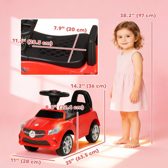 Aosom Kids Ride On Push Car, Foot-to-Floor Walking Sliding Toy Car for Toddler with Under Seat Storage, Music, Headlights, Red