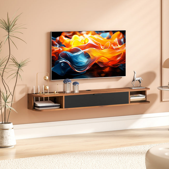 HOMCOM 55\" Floating TV Stand, Wall Mounted Media Console, Walnut
