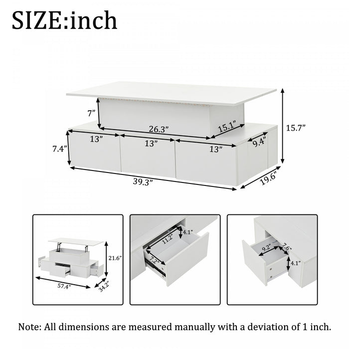 Daniel Lift-Top Coffee Table with LED Lighting and 4 Drawers,White