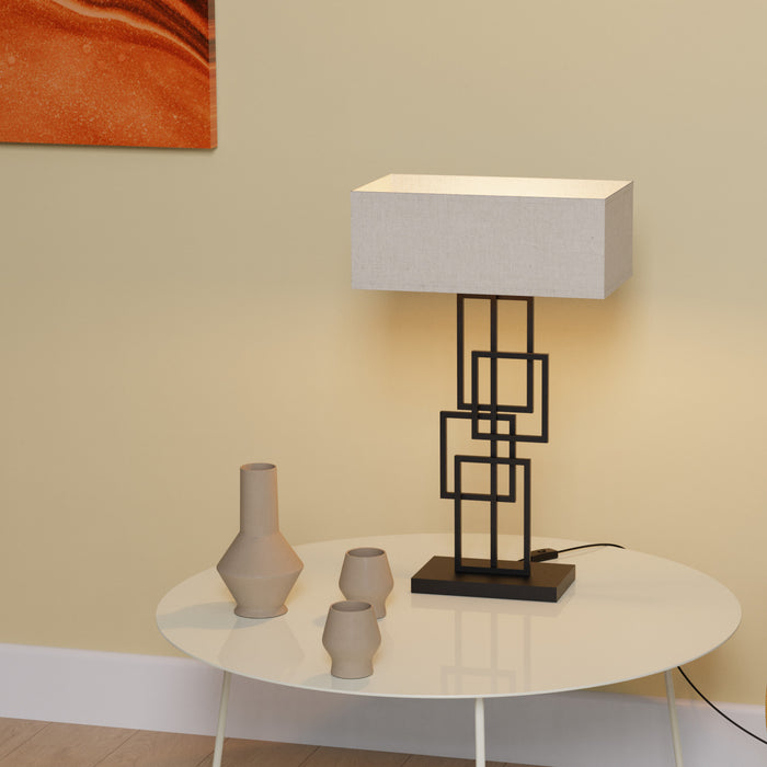 27\" Black Geometric Chic Table Lamp with Square Shade