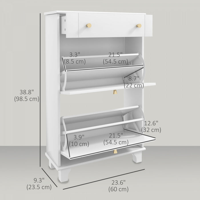 HOMCOM Narrow Shoe Cabinet w/ 2 Flip Drawers, Shoe Storage Cabinet, White