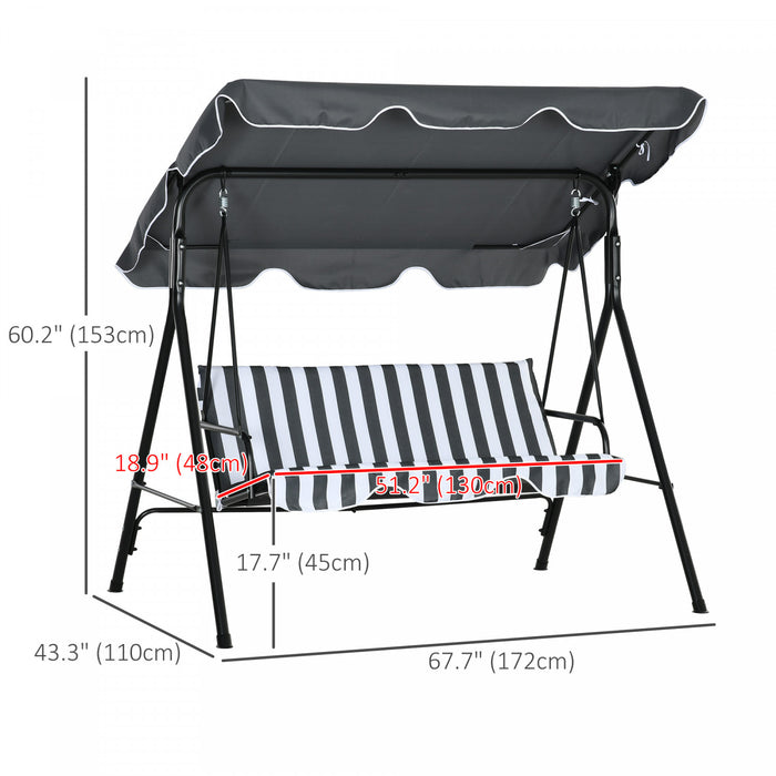 Outsunny 3-seat Patio Swing Chair With Adjustable Canopy Grey And White