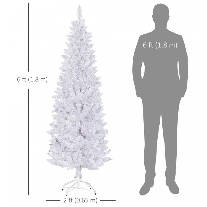 Homcom 6ft Tall Pencil Artificial Christmas Tree With Steel Base, White