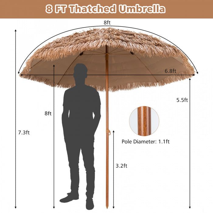 Costway 8 FT Patio Thatched Tiki Umbrella 8 Ribs Portable Hawaiian Hula Beach
