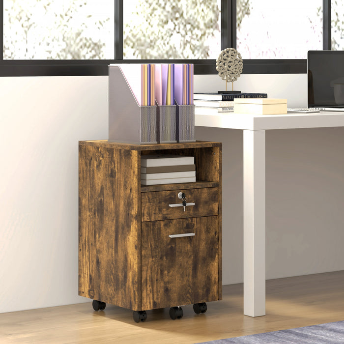 Vinsetto 2 Drawer Filing Cabinet with Lock for A4 Letter Size, Rustic Brown