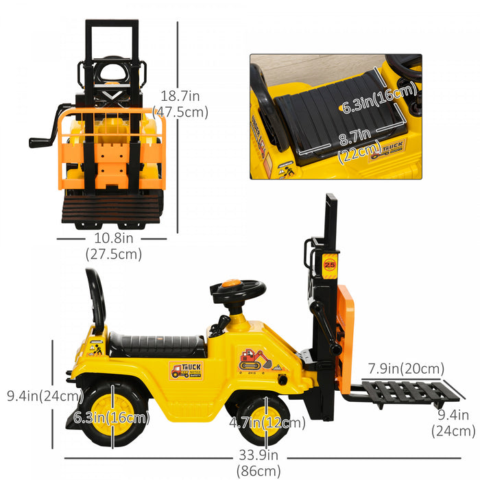 Aosom Kids Ride On Forklift With Fork And Tray, Kids Ride On Tractor With Under Seat Storage, No Power Kids Construction Truck With Treaded Wheels, Gifts For Age 3 - 4 Years Old