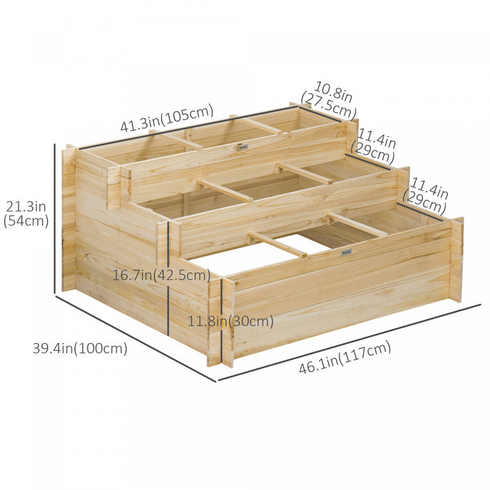 Outsunny Raised Garden Bed with 9 Grow Grids and Non-woven Fabric, Natural