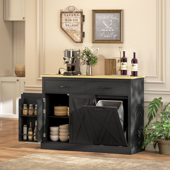HOMCOM Tilt Out Trash Cabinet with Charging Station, Kitchen Island, Black
