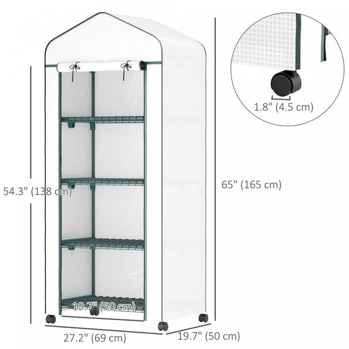 Outsunny Portable Greenhouse With 4 Tier Shelves, Pe Cover, White
