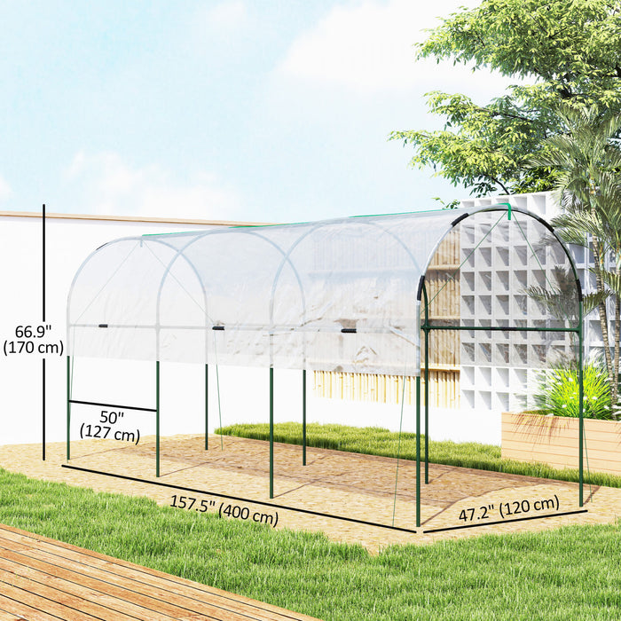 Outsunny Tunnel Tomato Greenhouse with 4 Hoops and Top Tap, Clear