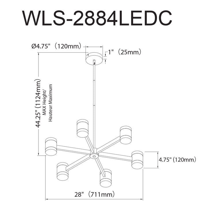 Dainolite Wilson Chandelier 84w Matte Black White Acrylic Diffuser Lamp
