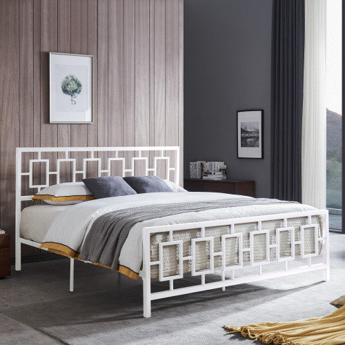 Henry Metal Bed Frame With Vintage Headboard,king Size,white King Bed