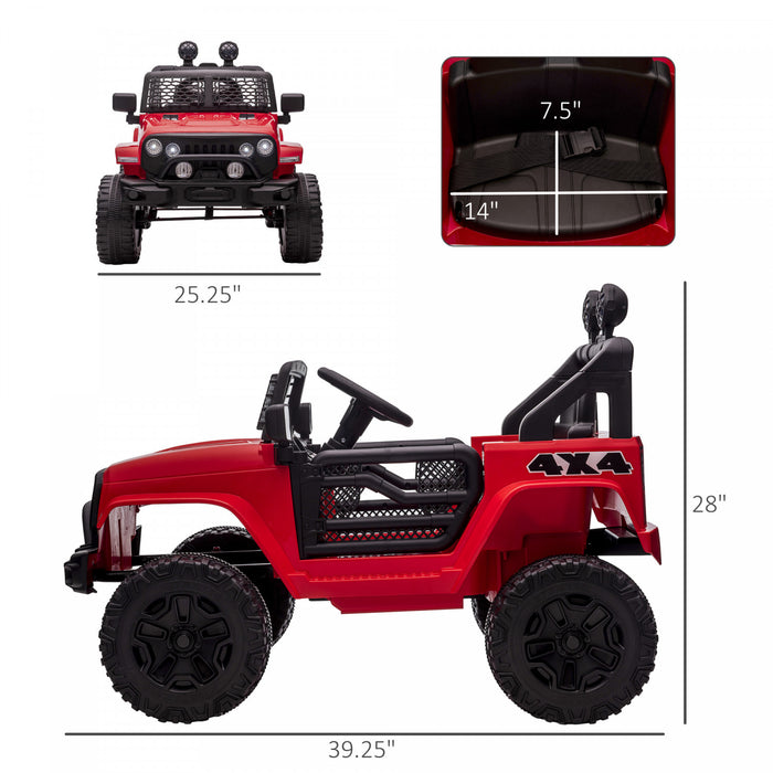 Aosom 12v Ride On Car Off Road Truck For Kids Suv Electric Battery Powered With Remote Control, Adjustable Speed, Red