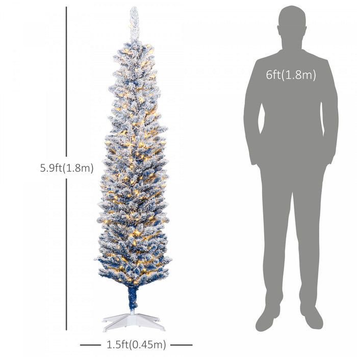 Homcom 6' Slim Snow Flocked Artificial Christmas Tree With Light, Blue
