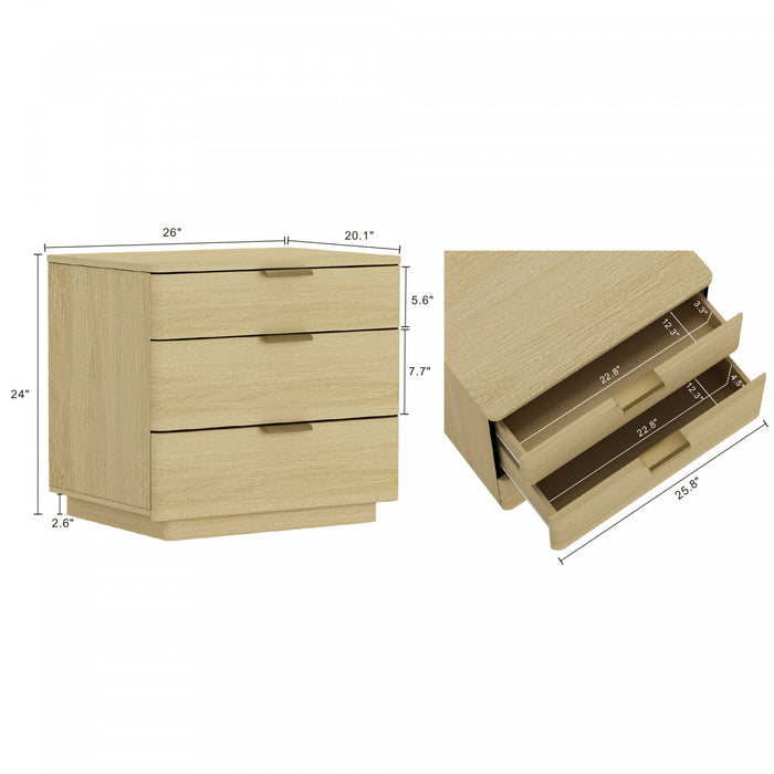 Payton Modern 26\" Nightstand in Natural Oak (3-Drawer) - Set of 2