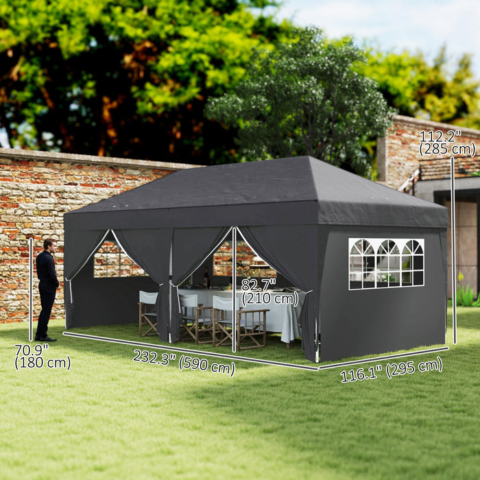Outsunny 10'x20' Pop Up Tent Outdoor Easy Folding Gazebo Party Tent Black