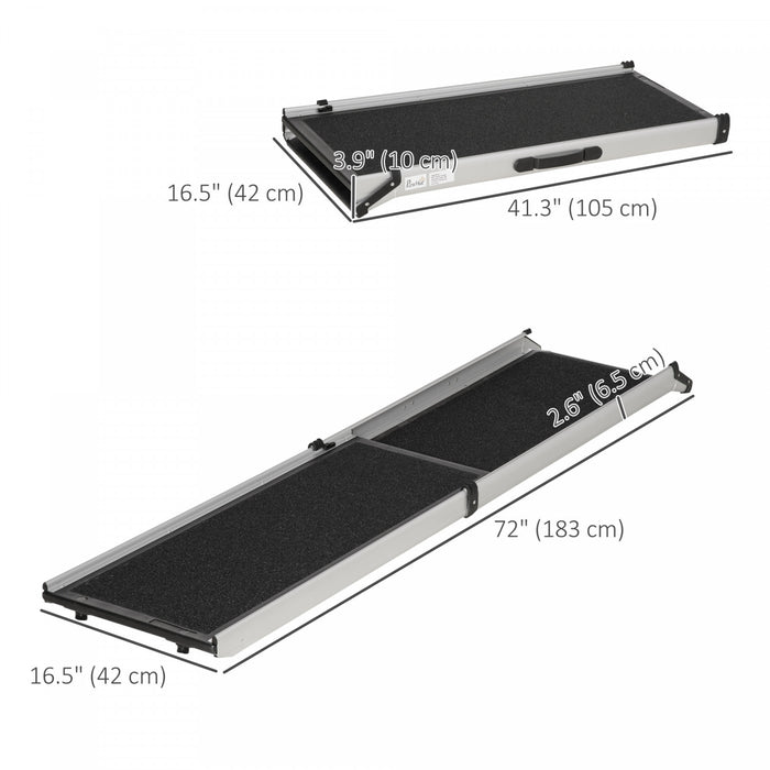 Pawhut 72-inch Portable Folding Dog Ramp For Cars, Trucks, Suvs, Non-slip Pet Ramp For Large Dogs, Aluminum Frame For Up To 198 Lbs