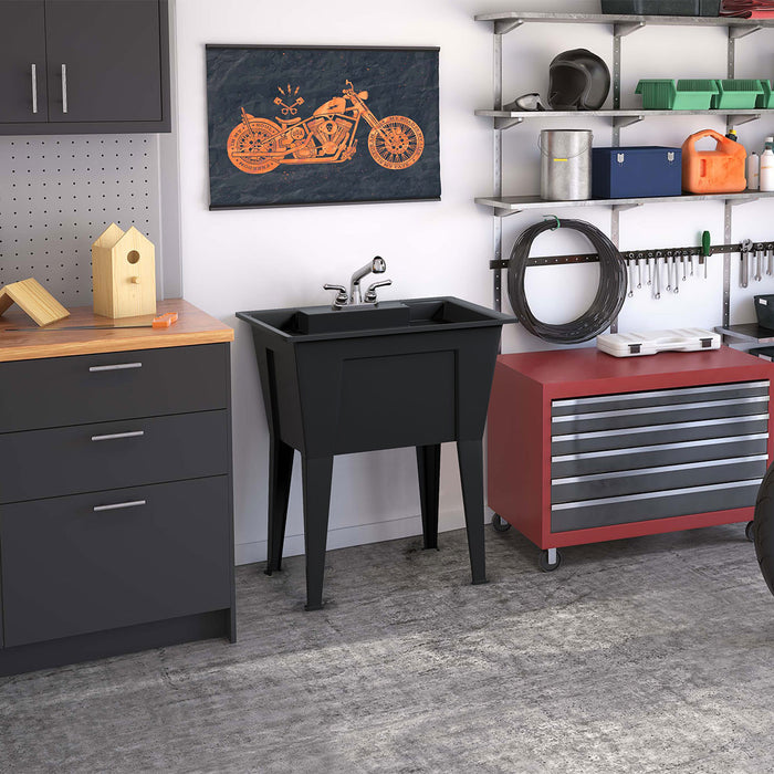 Tewel Laundry Tub Accent Cabinet - Black