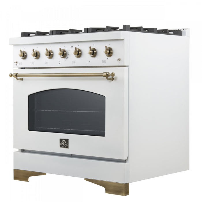 Forno Antico 36\" Freestanding Gas Range, White, Convection Oven- FFSGS6219-36WHT