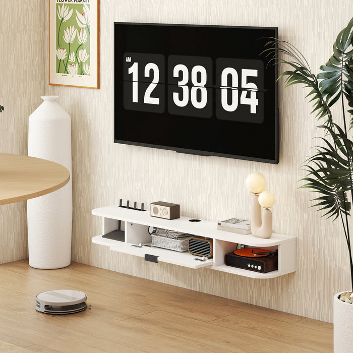 HOMCOM 47\" Floating TV Stand, Wall Mounted Media Console, White