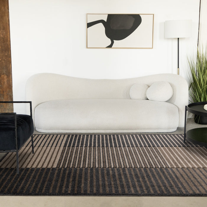 Maverick Beige Brown Black Striped Design Rug, 7'10\" x 10'6\" Indoor Area Rug