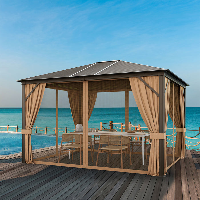 Costway 12' X 10' Patio Hardtop Gazebo W/ Galvanized Steel Top Aluminum Frame Outdoor