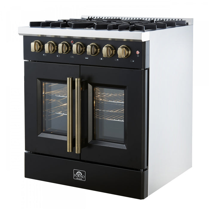 Forno Galiano 30\" French Door Dual Fuel Range, Black, 4.32 cu. ft. - FFSGS6356-30BLK