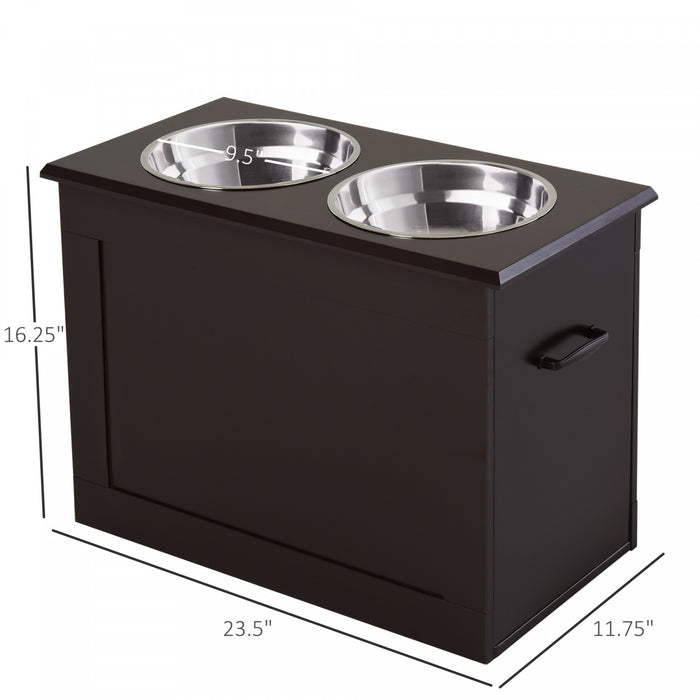 Pawhut Elevated Dog Bowls For Large Dogs With Storage Dog Pet Diner Function 2 Stainless Steel Dog Bowls Elevated Base For Big-sized Dogs And Other Large Pets, Dark Brown