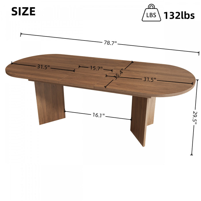 FlexDine 63-79 Inch Oval Extendable Dining Table with Hidden Leaf and Dual Pedestal Base, Walnut
